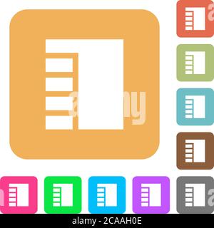 Vertical tabbed layout active flat icons on rounded square vivid color backgrounds. Stock Vector