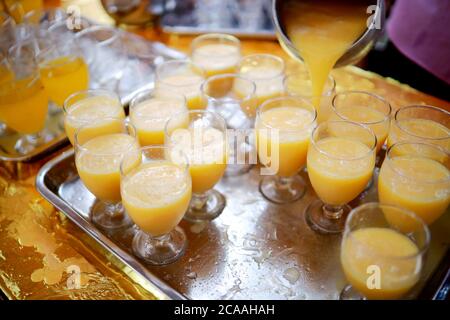 Wedding Event Catering Style Juices Recipe. Indian Welcome Drink  Fresh juice . Stock Photo