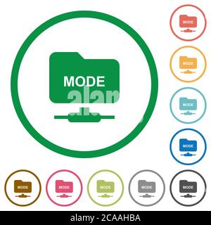 Set FTP transfer mode flat color icons in round outlines on white background Stock Vector