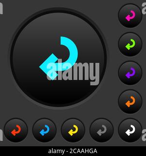 Return arrow dark push buttons with vivid color icons on dark grey background Stock Vector
