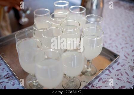 Wedding Event Catering Style Juices Recipe. Indian Welcome Drink  Fresh juice . Stock Photo