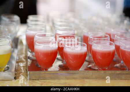 Wedding Event Catering Style Juices Recipe. Indian Welcome Drink  Fresh juice . Stock Photo