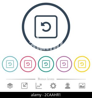 Rotate object left flat color icons in round outlines. 6 bonus icons included. Stock Vector