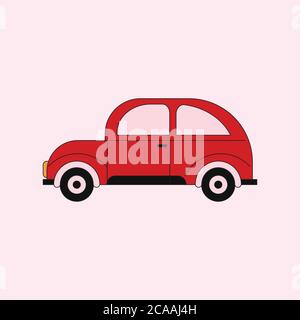 Retro old car design illustration. retro red car vector, old style car on the white background. isolated vintage car Stock Vector