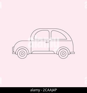 Simple Outline car. minimalist design. retro red car vector, old style car on the white background. Stock Vector