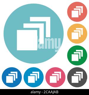 Multiple canvases flat white icons on round color backgrounds Stock Vector