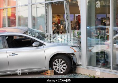 Car crash in building Stock Photo
