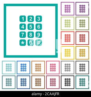 Numeric keypad flat color icons with quadrant frames on white background Stock Vector