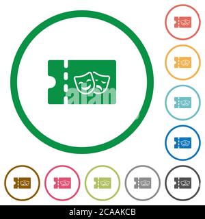 Theater discount coupon flat color icons in round outlines on white background Stock Vector