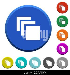 Multiple canvases round color beveled buttons with smooth surfaces and flat white icons Stock Vector