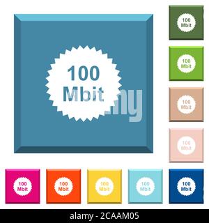 100 mbit guarantee sticker white icons on edged square buttons in various trendy colors Stock Vector