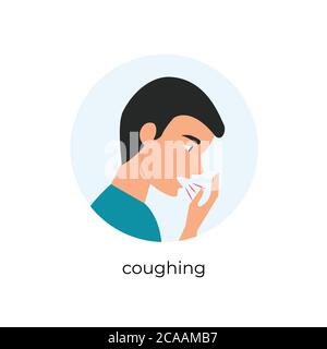 man coughin, Sick man having dry cough, illustration of a cough man, Male person with asthma, allergy or cold, Man covering cough with hand Stock Vector