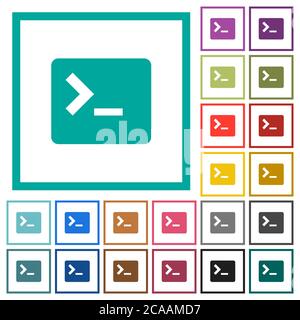 Command terminal flat color icons with quadrant frames on white background Stock Vector