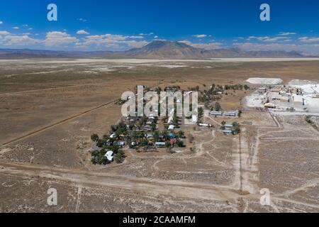 EMPIRE, NEVADA, UNITED STATES - Jul 04, 2020: Aerial photo of the town of Empire, a company town belonging to the Empire Mining Company. Stock Photo