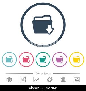 Download folder flat color icons in round outlines. 6 bonus icons included. Stock Vector
