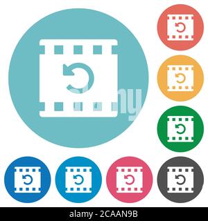 Undo movie changes flat white icons on round color backgrounds Stock Vector
