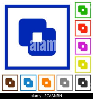 Exclude shapes flat color icons in square frames on white background Stock Vector