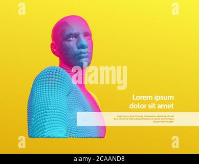 Business event invitation template. Abstract digital human head. Artificial intelligence concept. 3D vector illustration for courses, seminar, webinar Stock Vector