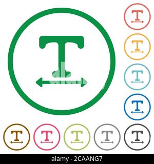 Adjust font width flat color icons in round outlines on white background Stock Vector