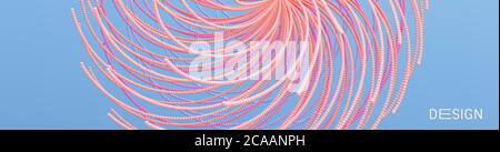 Point explode. Array with dynamic emitted particles. 3d technology style. Abstract background. Vector illustration. Stock Vector