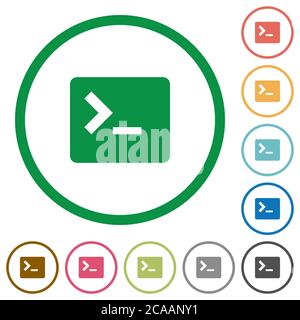 Command terminal flat color icons in round outlines on white background Stock Vector