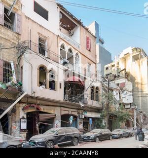 Collapsed buildings after a massive explosion shook Beirut on August 4, 2020, Achrafieh/Beirut, Lebanon Stock Photo