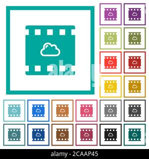 Cloud movie flat color icons with quadrant frames on white background Stock Vector