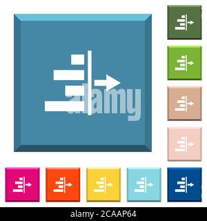 Decrease right indentation of content white icons on edged square buttons in various trendy colors Stock Vector
