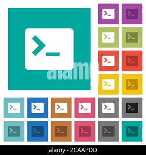 Command terminal multi colored flat icons on plain square backgrounds. Included white and darker icon variations for hover or active effects. Stock Vector