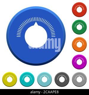 Volume control round color beveled buttons with smooth surfaces and flat white icons Stock Vector