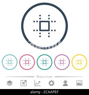 Snap to grid flat color icons in round outlines. 6 bonus icons included. Stock Vector
