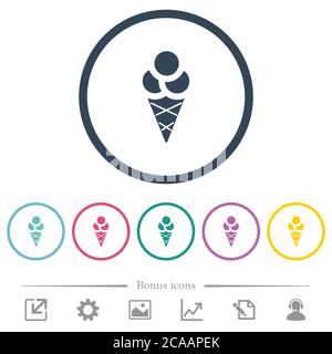 Ice cream flat color icons in round outlines. 6 bonus icons included. Stock Vector