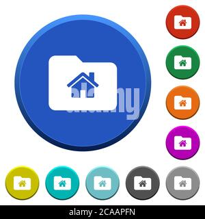 Home folder round color beveled buttons with smooth surfaces and flat white icons Stock Vector