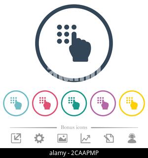 Typing security code flat color icons in round outlines. 6 bonus icons included. Stock Vector