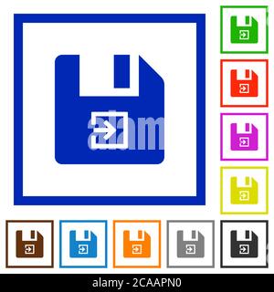 Import file flat color icons in square frames on white background Stock Vector