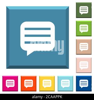 Message box with rows white icons on edged square buttons in various trendy colors Stock Vector