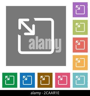 Resize object flat icons on simple color square backgrounds Stock Vector