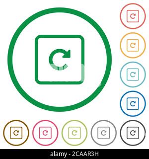 Rotate object right flat color icons in round outlines on white background Stock Vector