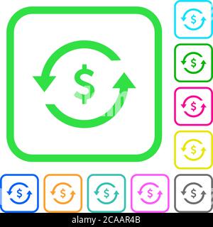 Dollar pay back vivid colored flat icons in curved borders on white background Stock Vector