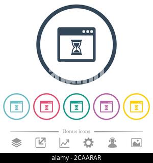Waiting application flat color icons in round outlines. 6 bonus icons included. Stock Vector
