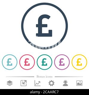 Pound sign flat color icons in round outlines. 6 bonus icons included. Stock Vector