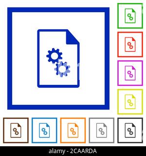 Executable file flat color icons in square frames on white background Stock Vector