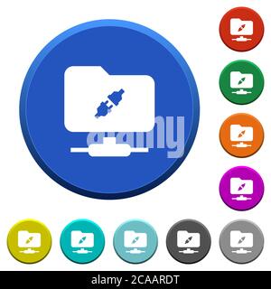 FTP connection round color beveled buttons with smooth surfaces and flat white icons Stock Vector