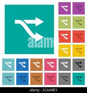 Fork multi colored flat icons on plain square backgrounds. Included white and darker icon variations for hover or active effects. Stock Vector