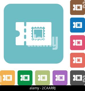 Postal discount coupon white flat icons on color rounded square backgrounds Stock Vector