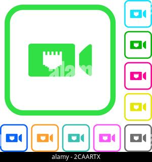 IP camera vivid colored flat icons in curved borders on white background Stock Vector