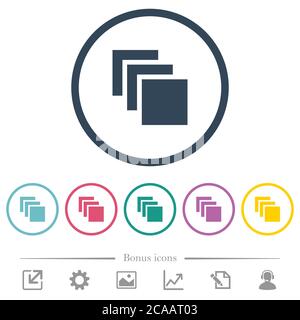 Multiple canvases flat color icons in round outlines. 6 bonus icons included. Stock Vector