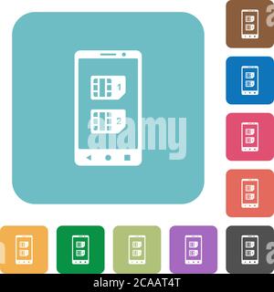 Dual SIM mobile white flat icons on color rounded square backgrounds Stock Vector