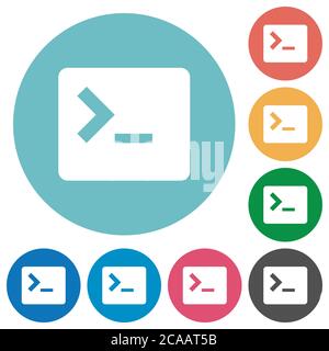 Command terminal flat white icons on round color backgrounds Stock Vector