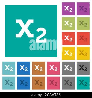 Subscript multi colored flat icons on plain square backgrounds. Included white and darker icon variations for hover or active effects. Stock Vector